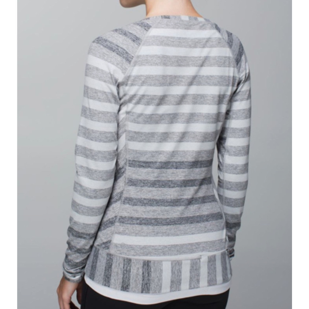 Lululemon Race Your Pace Long Sleeve Marshmallow Stripe Heathered Slate Size 4 - Picture 13 of 13